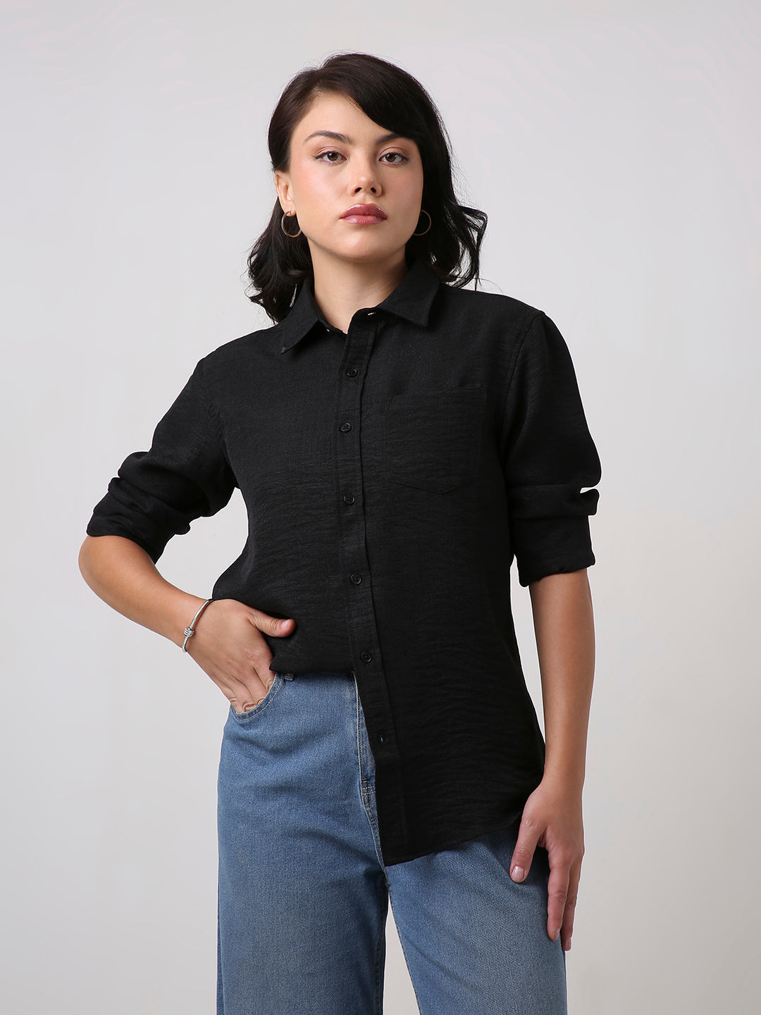 Black Textured Casual Shirt