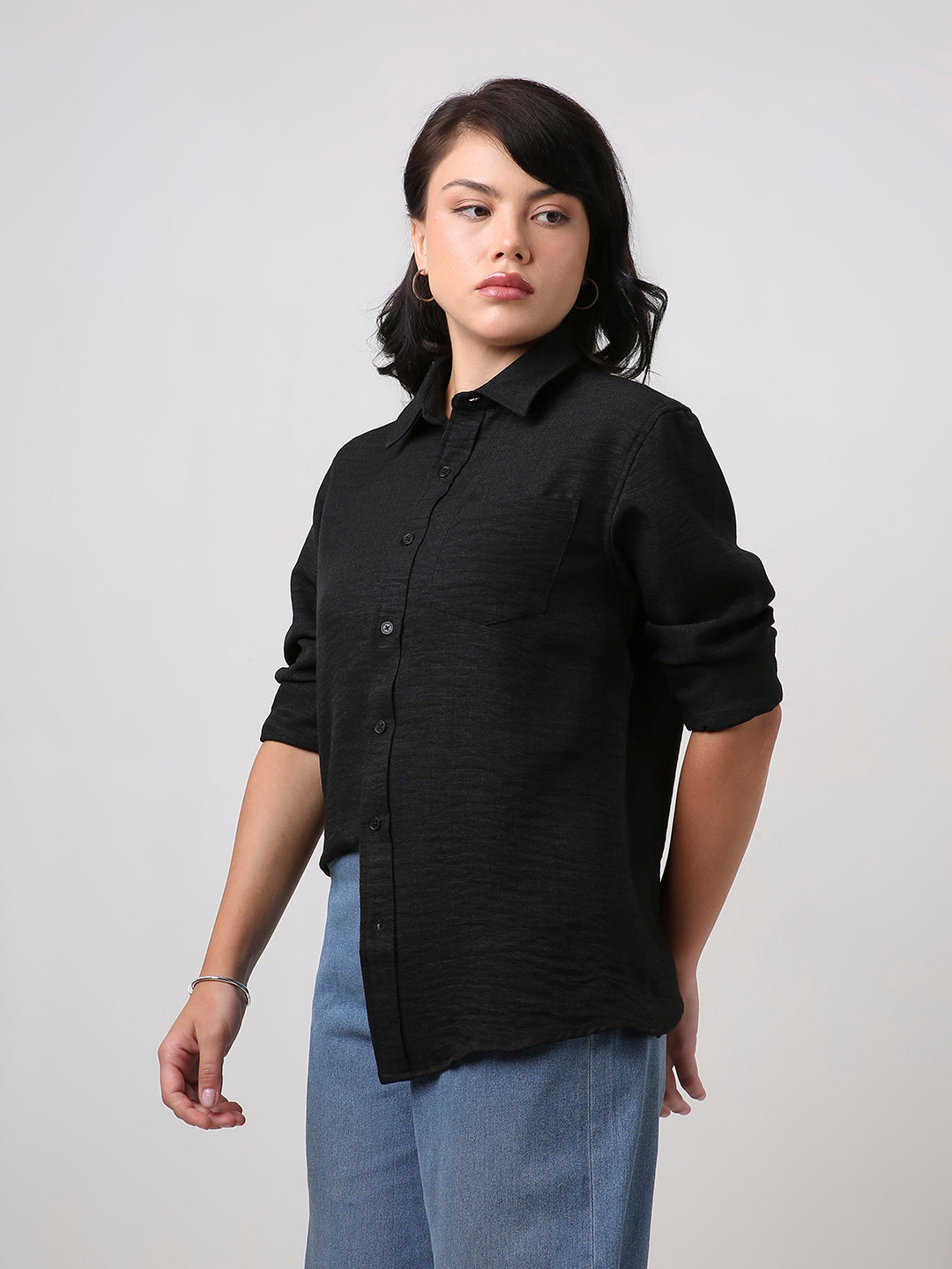 Black Textured Casual Shirt