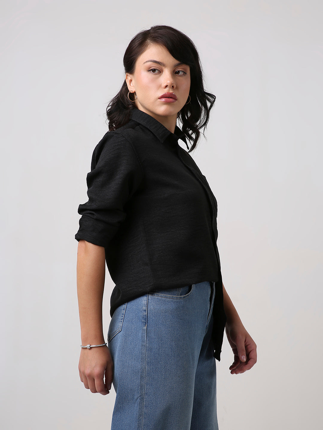 Black Textured Casual Shirt