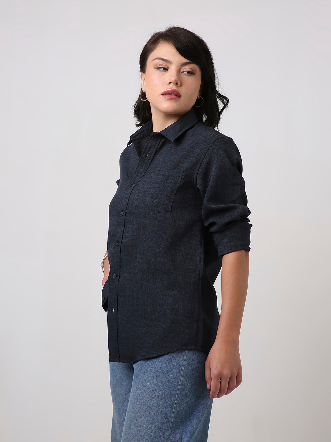 Navy Blue Textured Casual Shirt