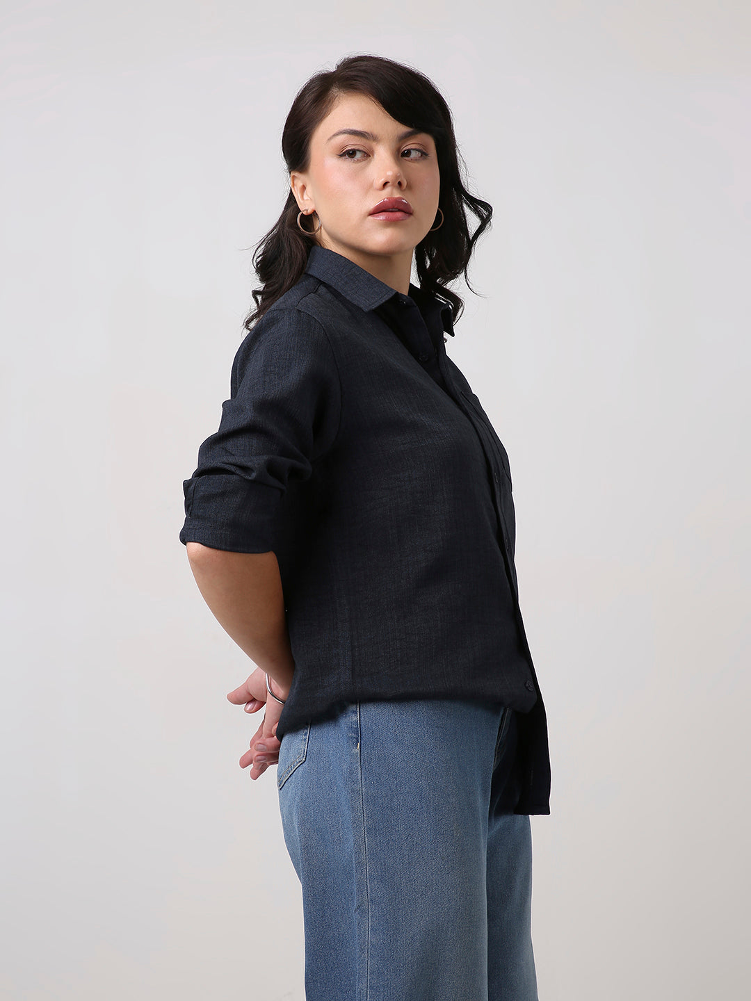 Navy Blue Textured Casual Shirt