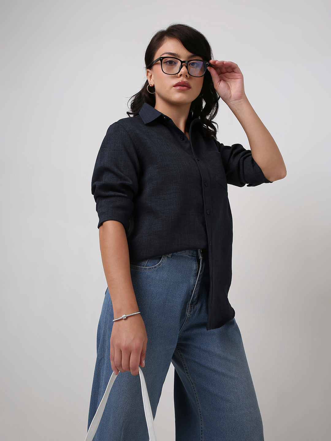 Navy Blue Textured Casual Shirt