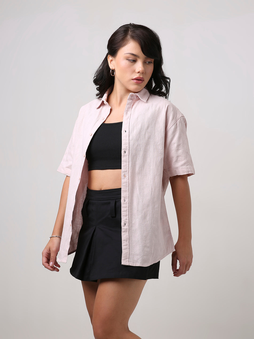 Peach Jacquard Short Sleeve Shirt