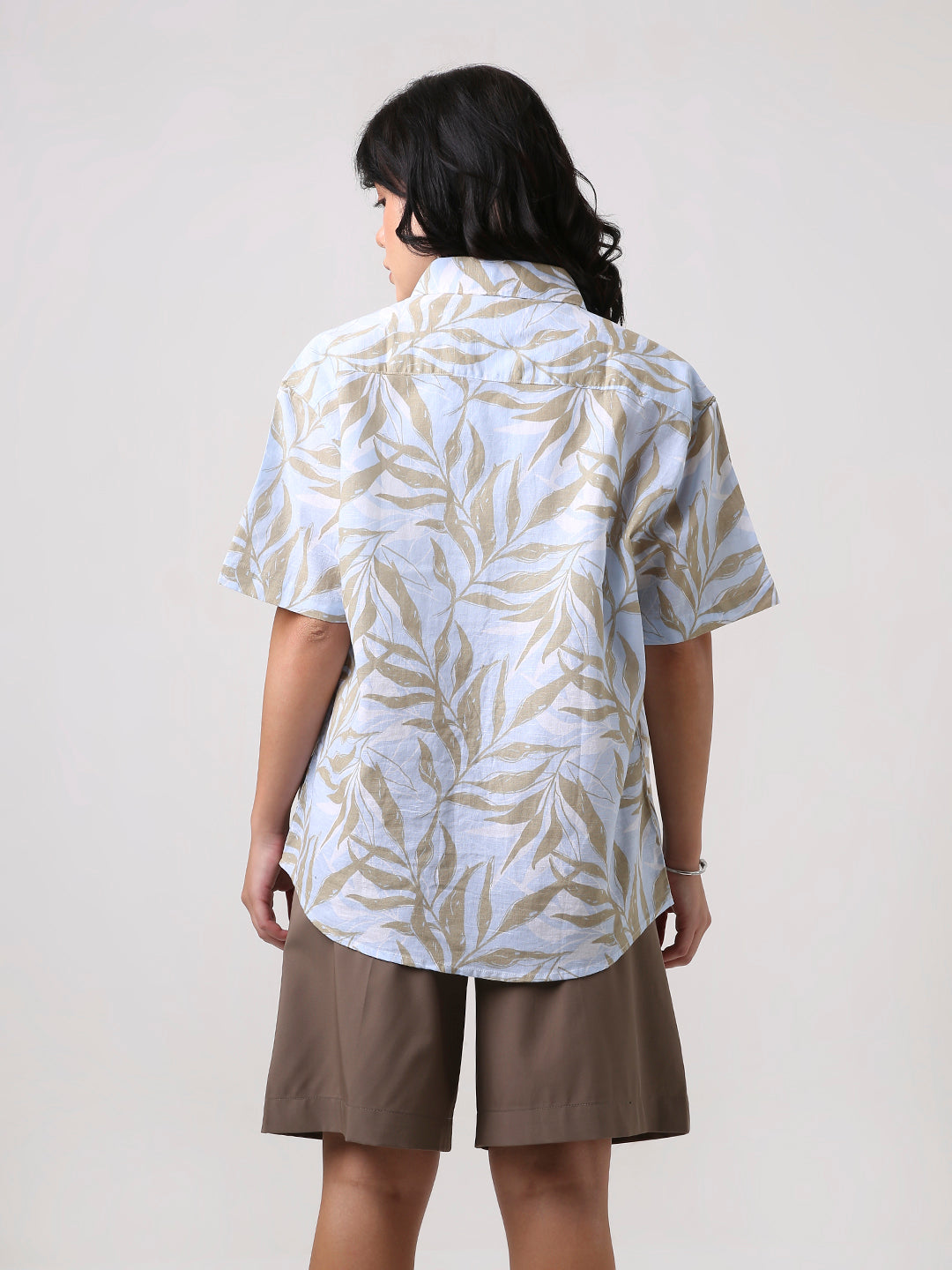 Blue Tropical Print Oversized Shirt