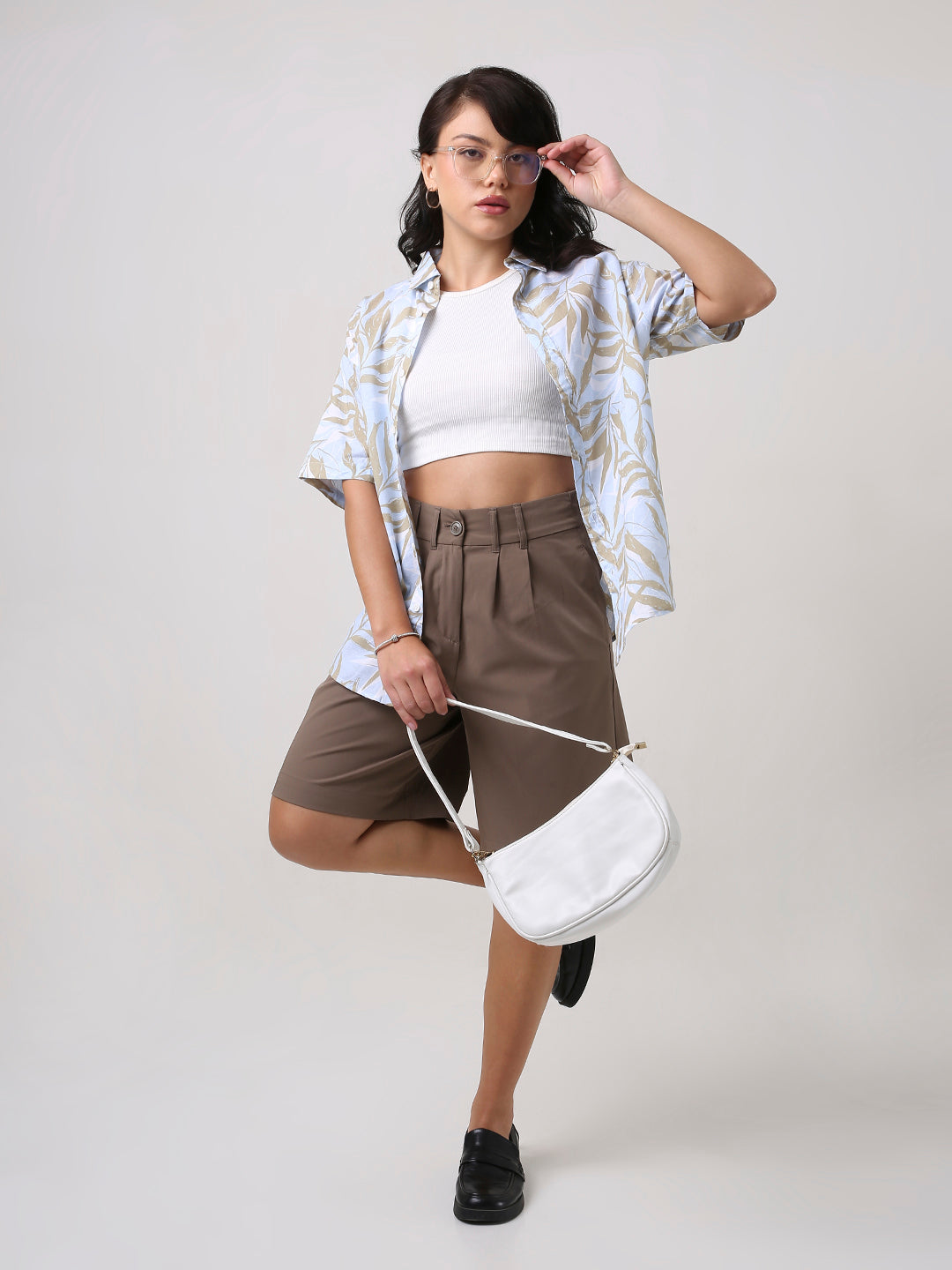 Blue Tropical Print Oversized Shirt