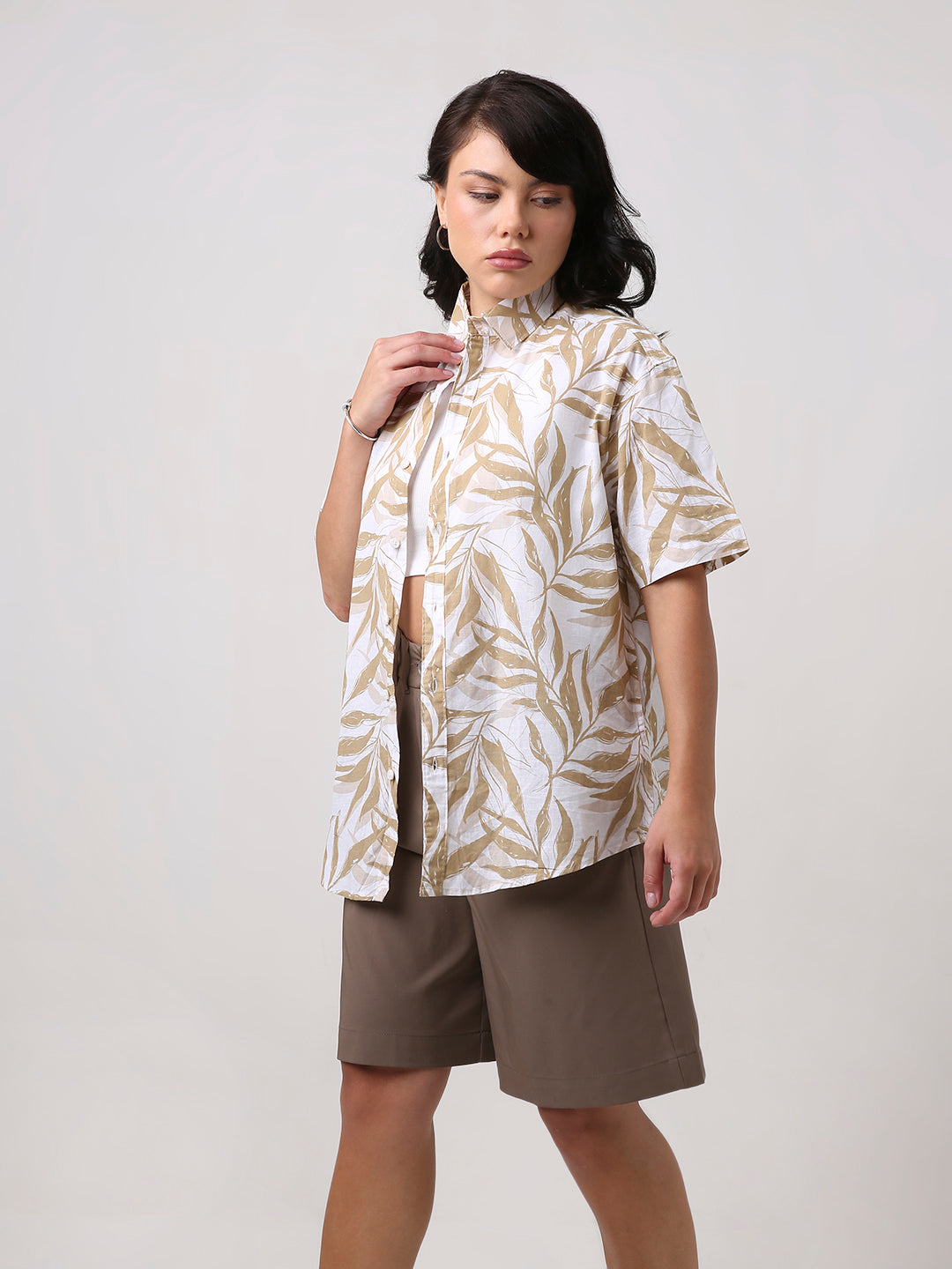 Fawn Tropical Print Oversized Shirt