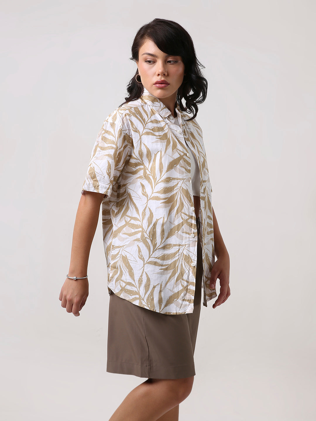 Fawn Tropical Print Oversized Shirt