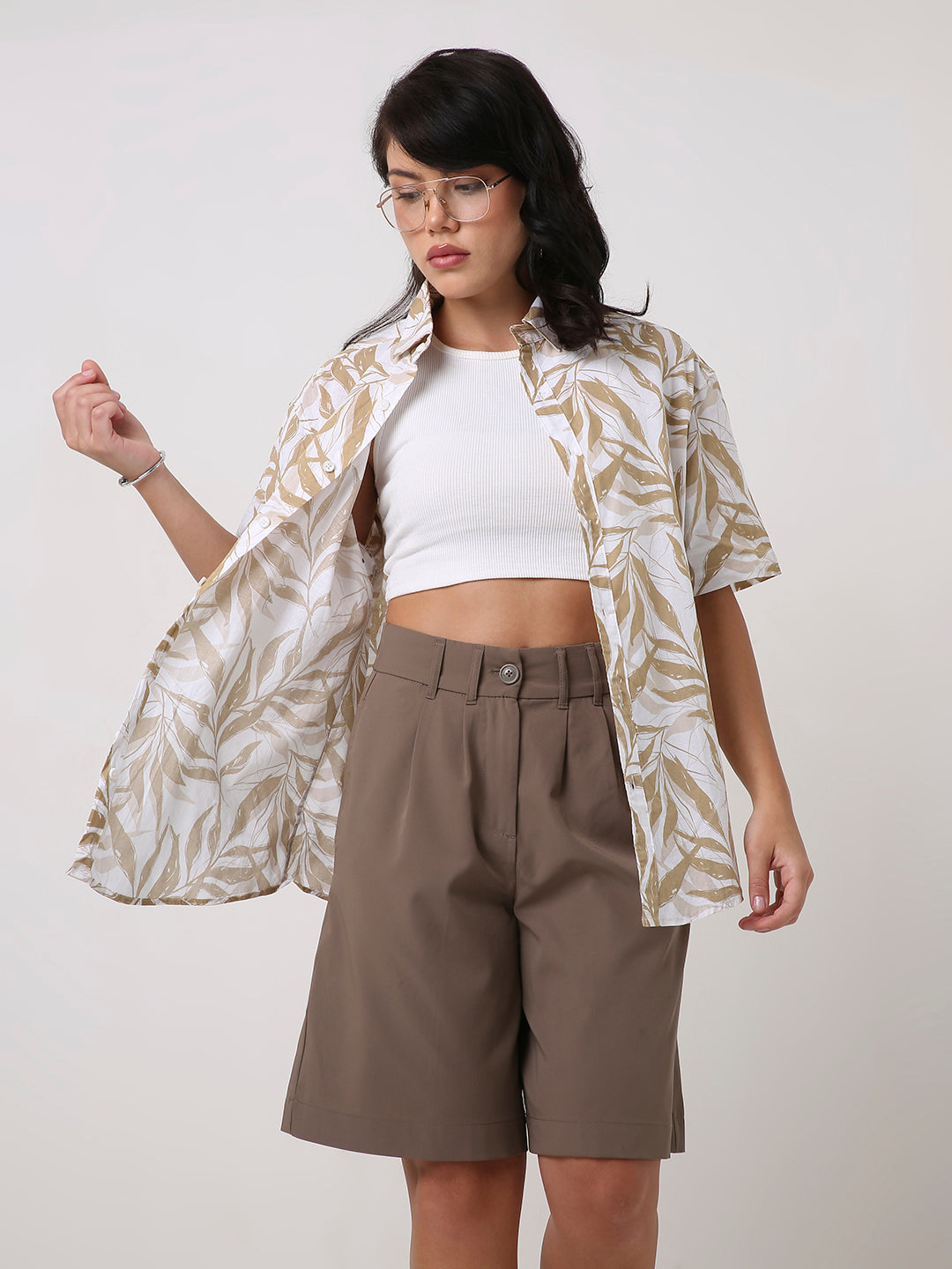 Fawn Tropical Print Oversized Shirt
