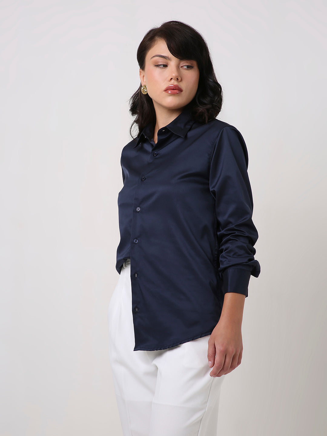 Navy Blue Satin Formal Shirt