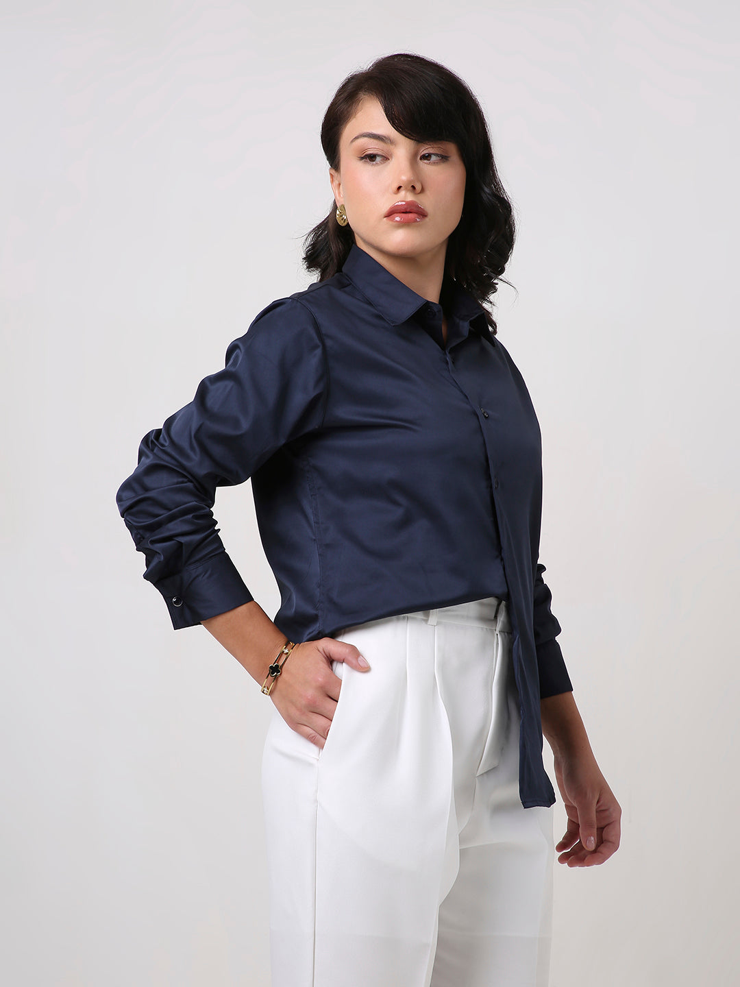 Navy Blue Satin Formal Shirt