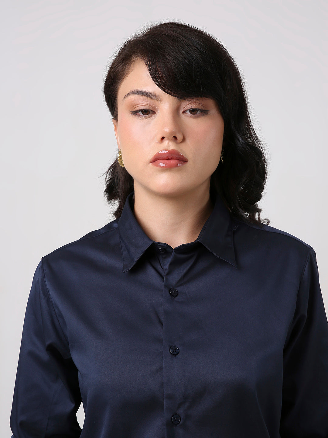 Navy Blue Satin Formal Shirt