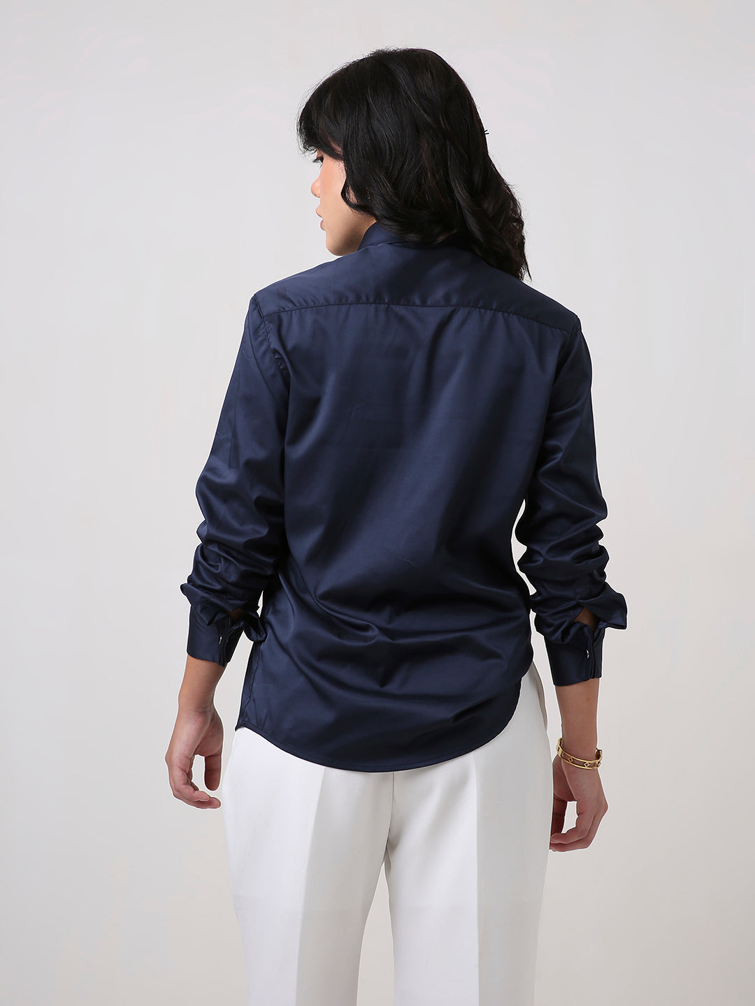 Navy Blue Satin Formal Shirt