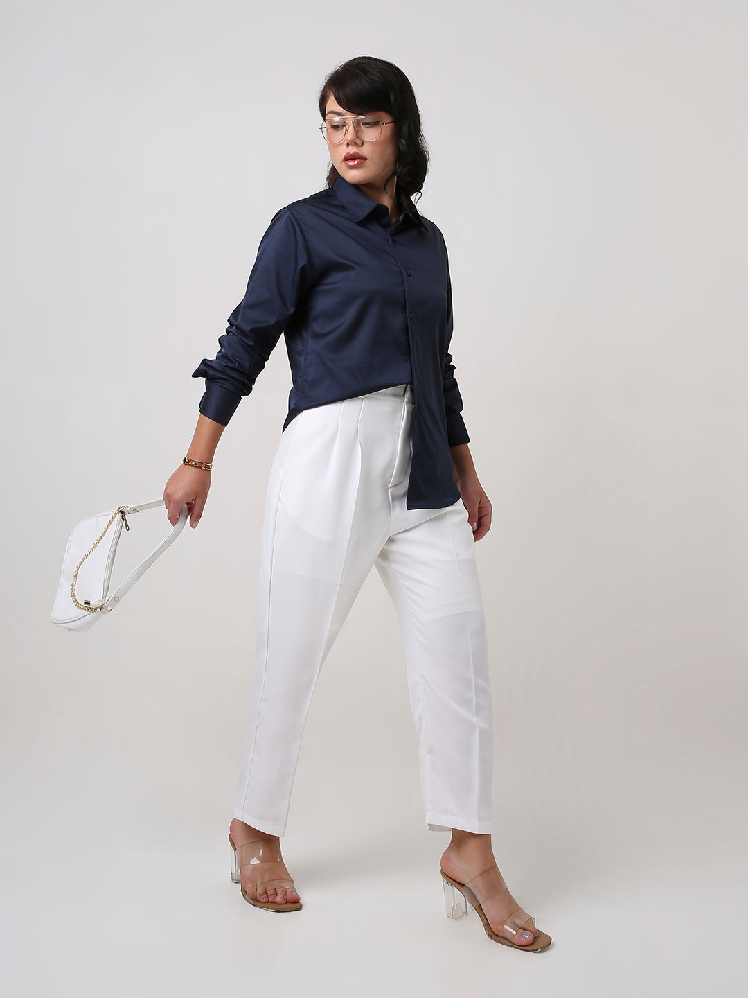Navy Blue Satin Formal Shirt