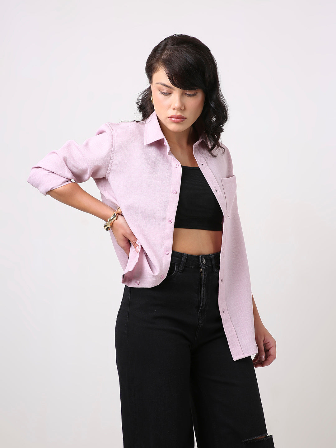 Pastel Mauve Textured Casual Shirt