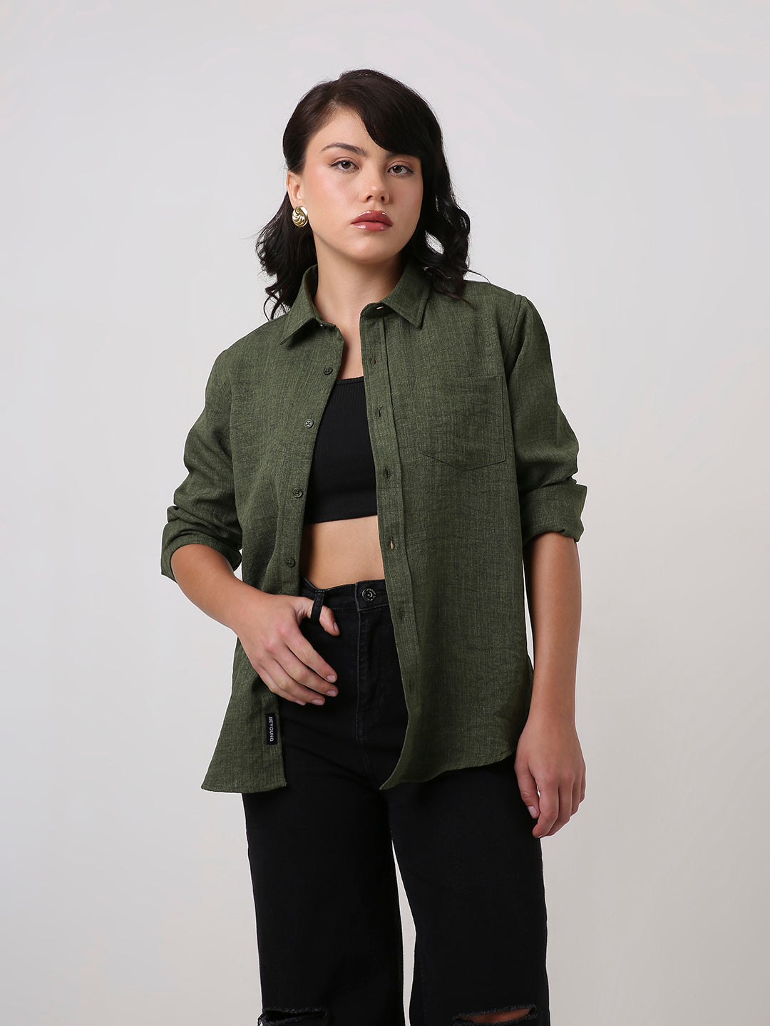 Dark Olive Textured Casual Shirt