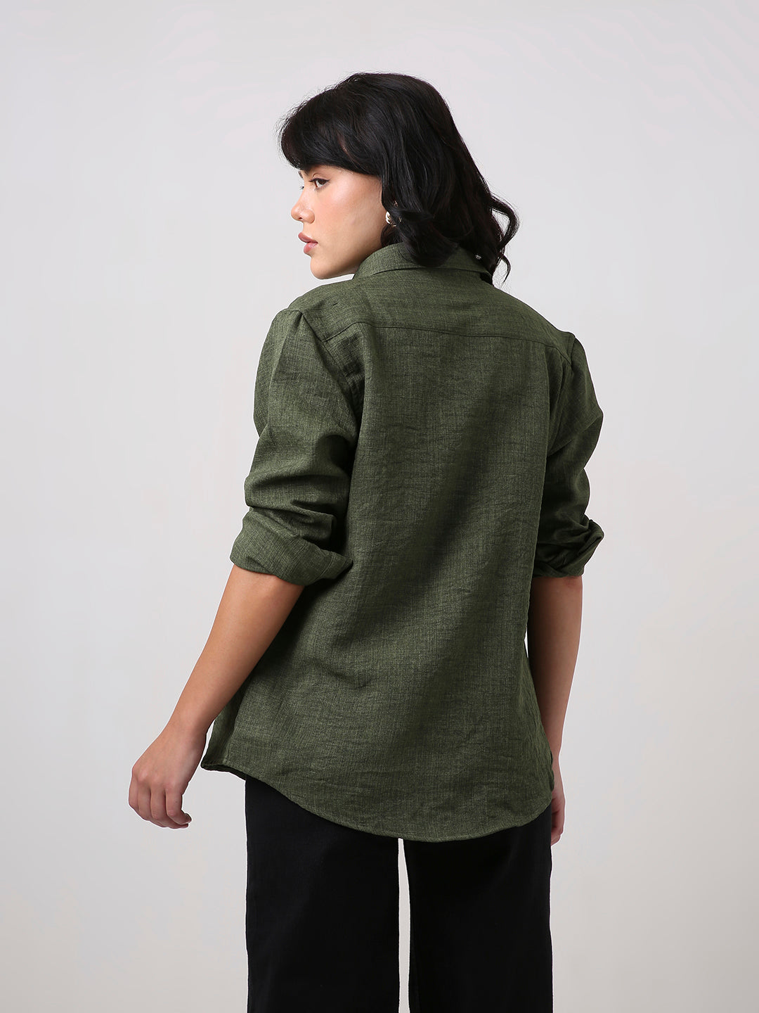 Dark Olive Textured Casual Shirt