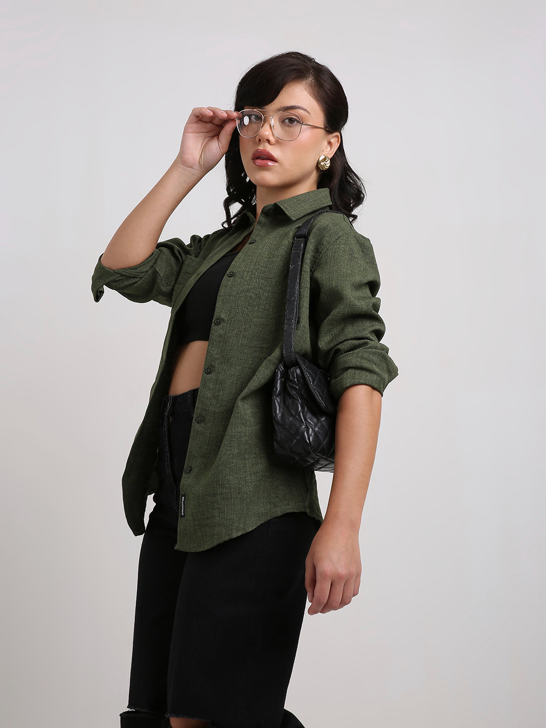 Dark Olive Textured Casual Shirt