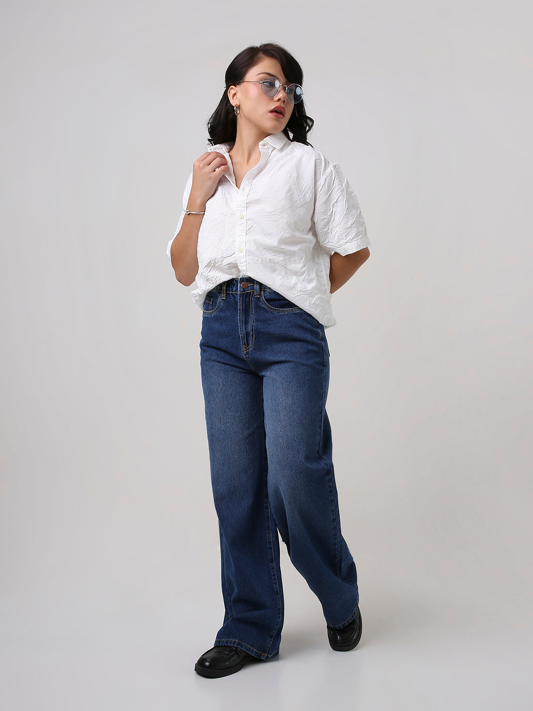 White Crinkle Oversized Short Sleeve Shirt