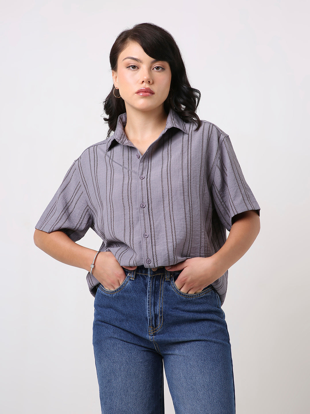 Mauve Relaxed Fit Striped Shirt