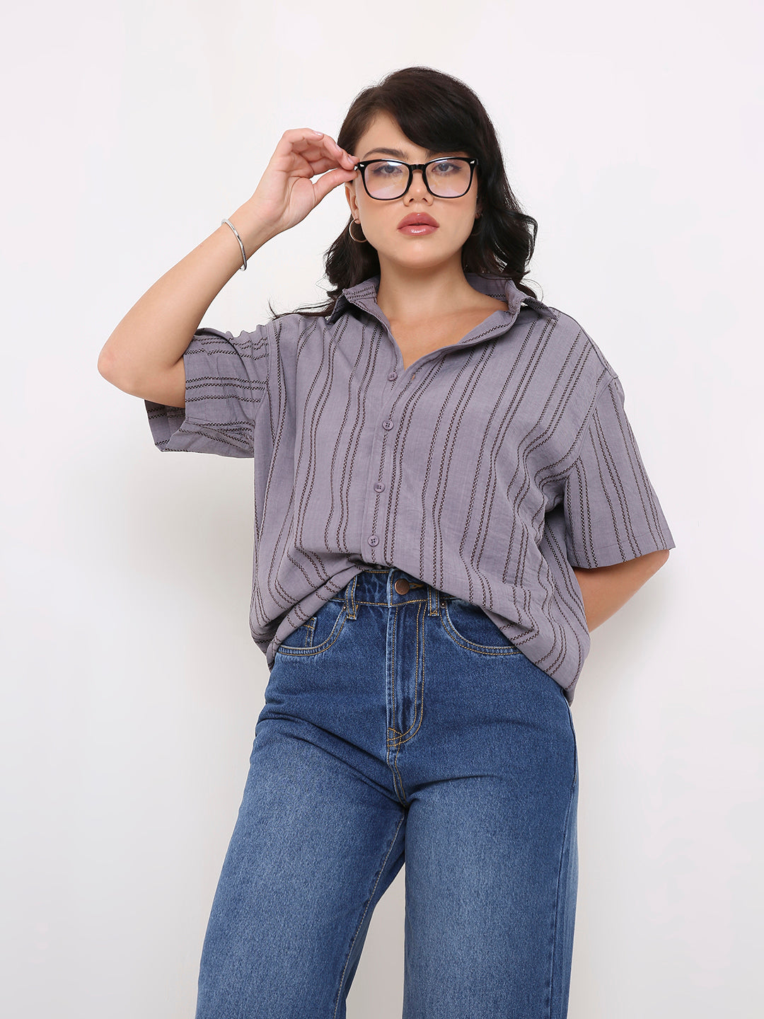 Mauve Relaxed Fit Striped Shirt