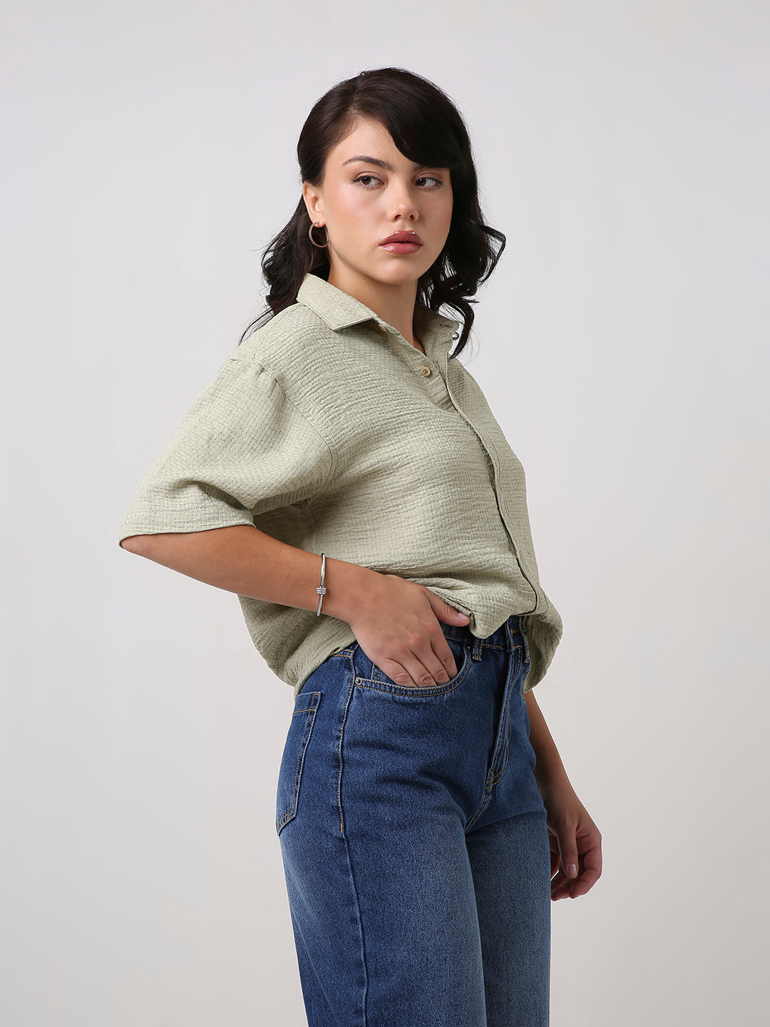 Sage Green Textured Oversized Shirt