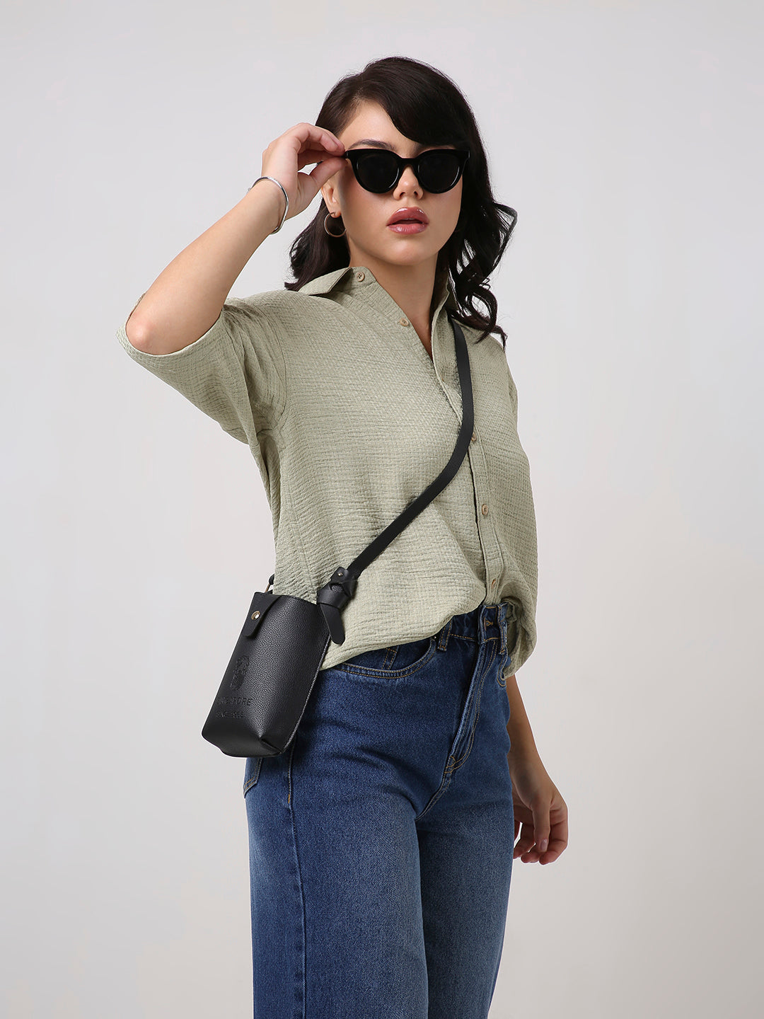 Sage Green Textured Oversized Shirt