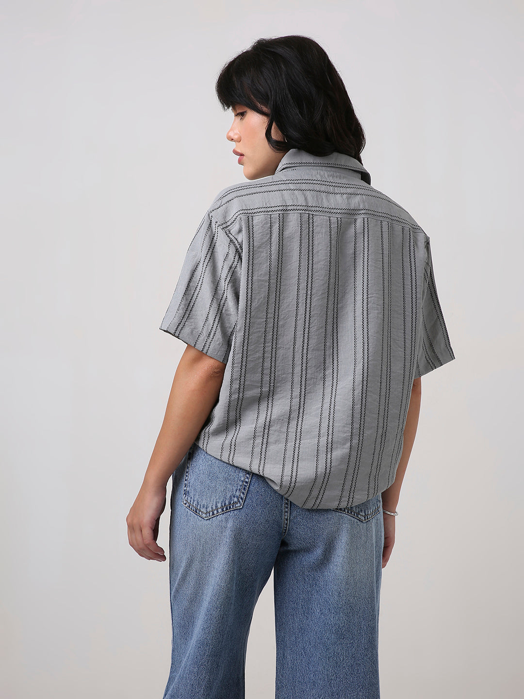 Grey Relaxed Fit Striped Shirt