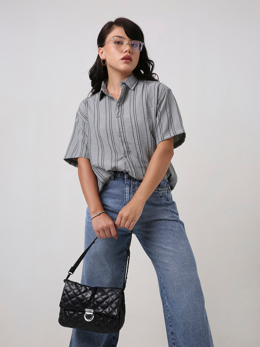Grey Relaxed Fit Striped Shirt
