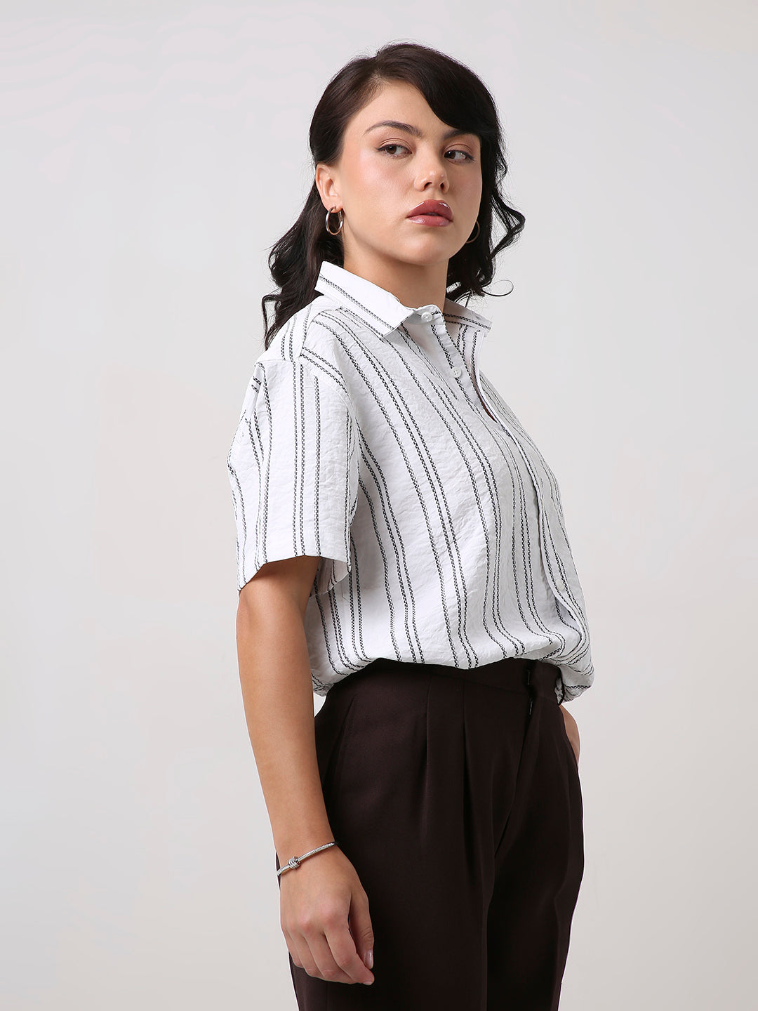 White Relaxed Fit Striped Shirt