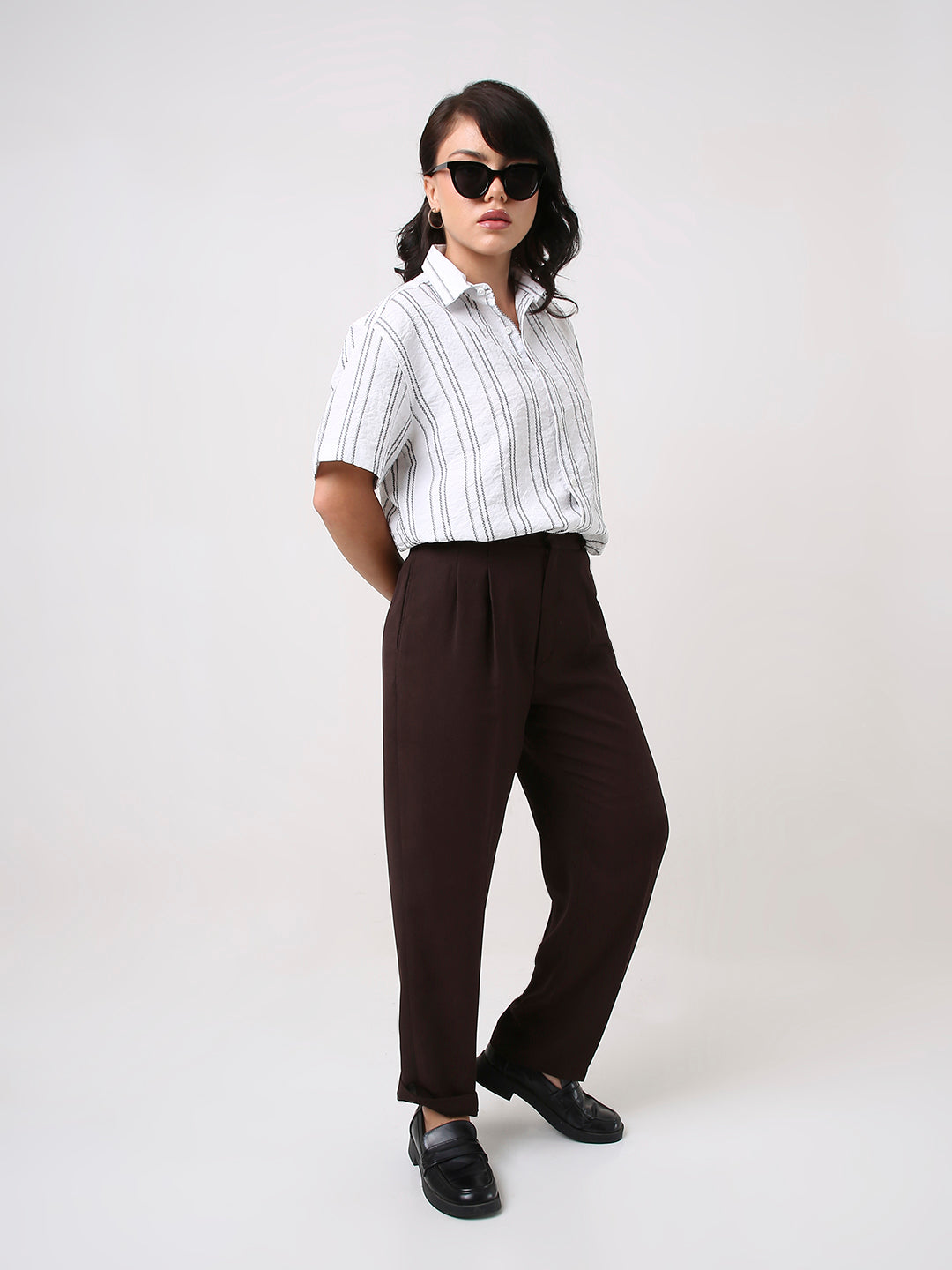 White Relaxed Fit Striped Shirt