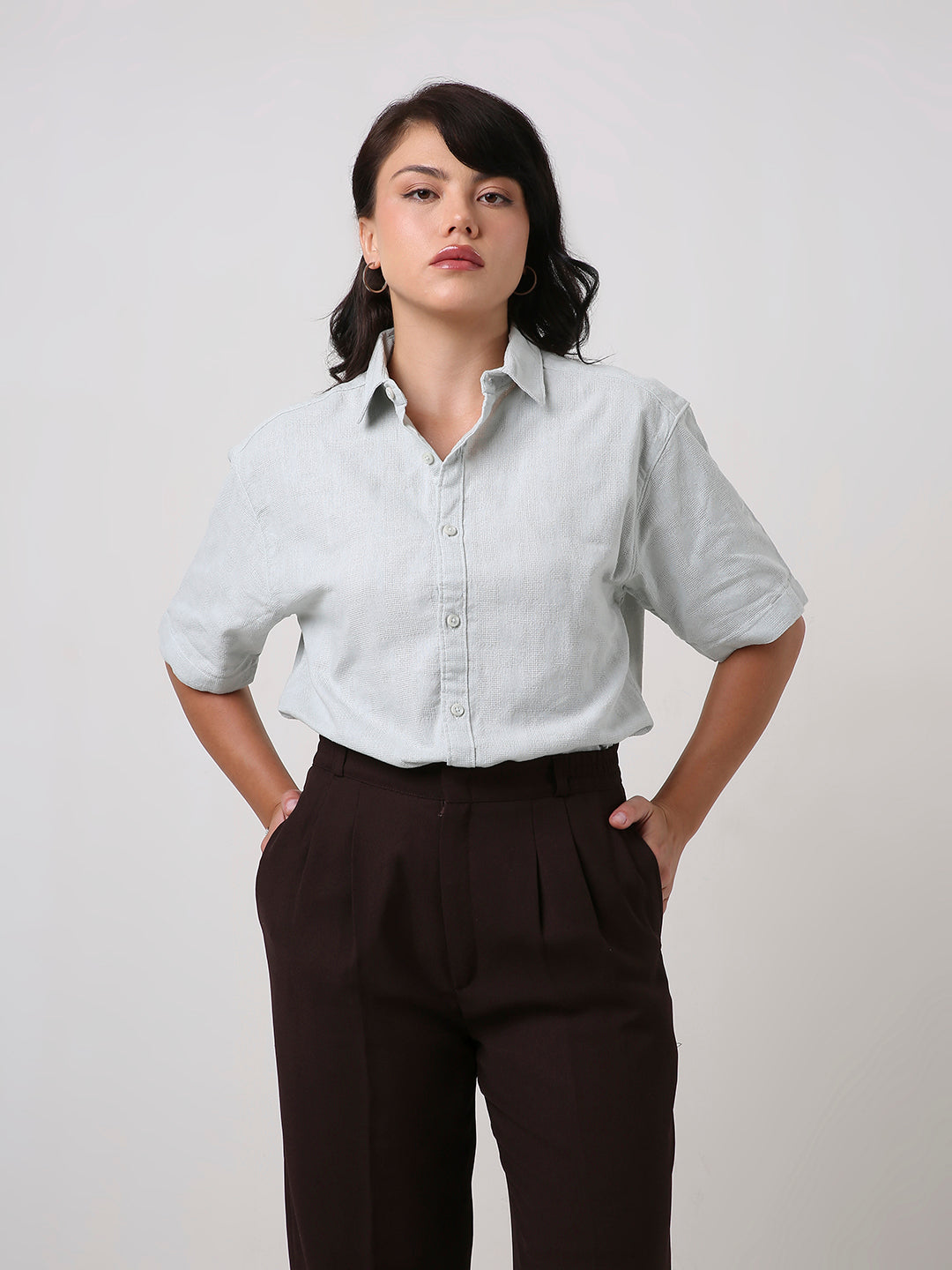 Mint Green Jacquard Short Sleeve Shirt