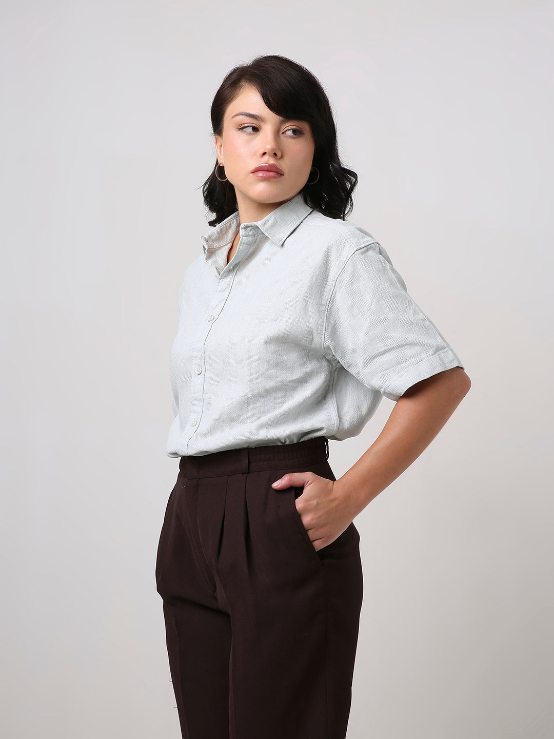 Mint Green Jacquard Short Sleeve Shirt