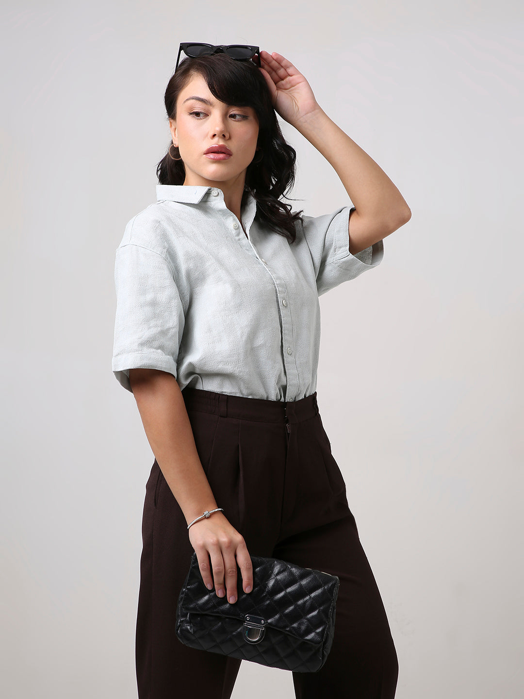 Mint Green Jacquard Short Sleeve Shirt