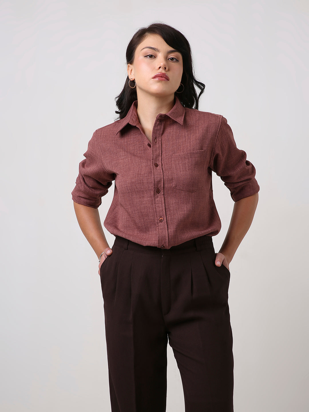 Brown Textured Casual Shirt