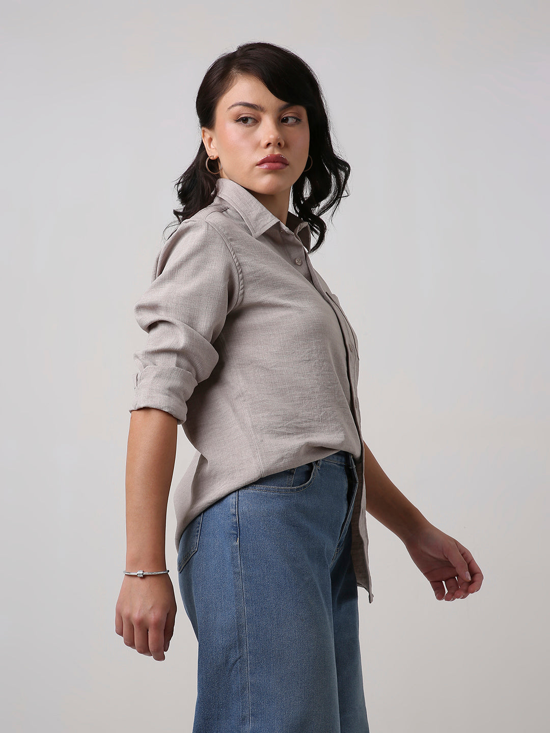 Dark Beige Textured Casual Shirt