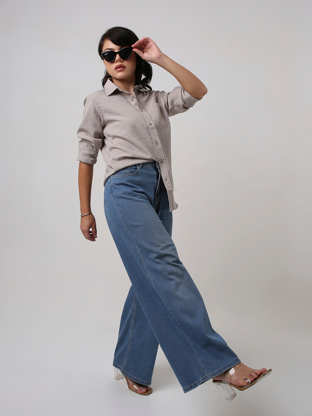 Dark Beige Textured Casual Shirt