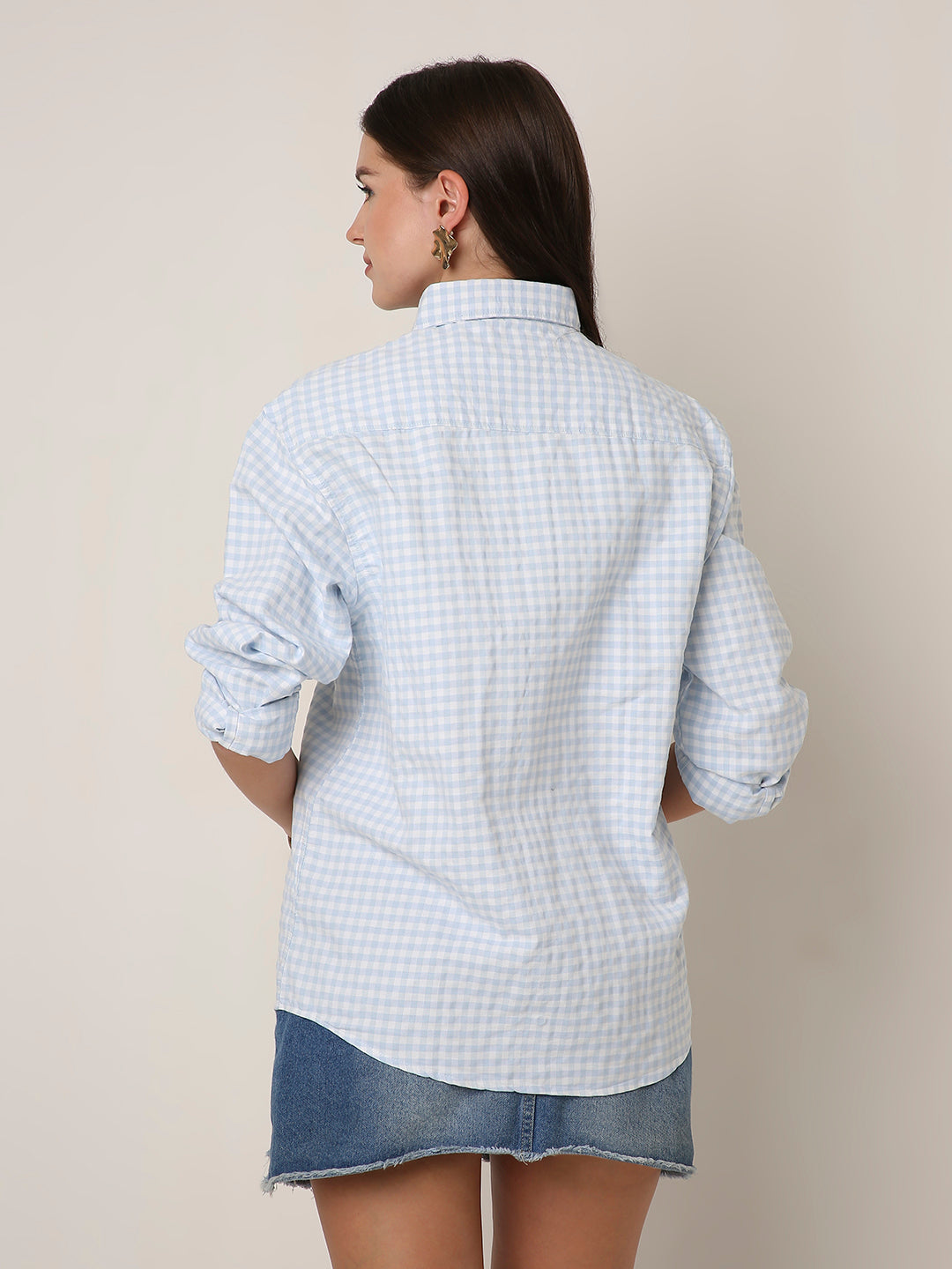 Blue Gingham Oversized Cotton Shirt