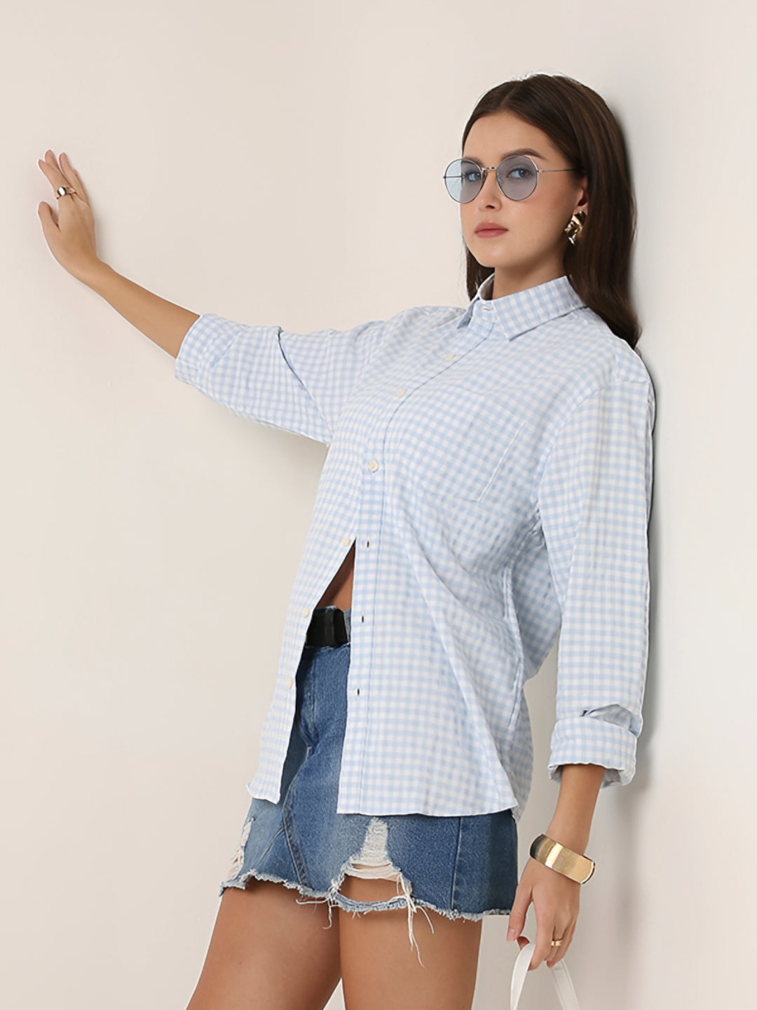 Blue Gingham Oversized Cotton Shirt