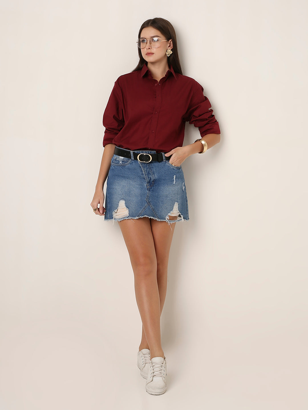Classic Maroon Oversized Cotton Shirt