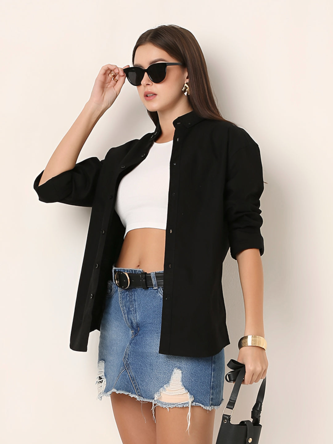 Black Oversized Oxford Cotton Shirt