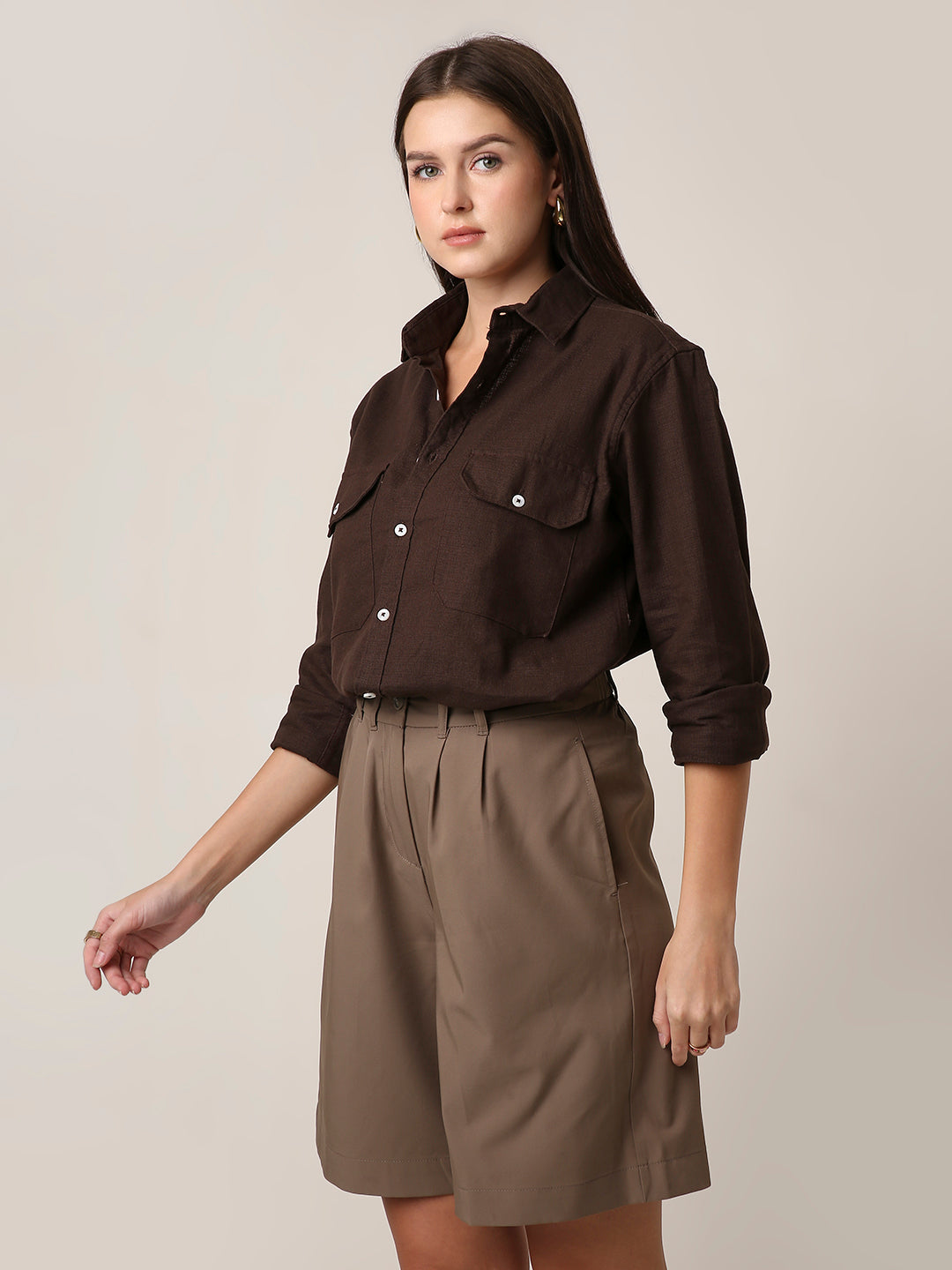 Dark Brown Utility Pocket Layer Shacket