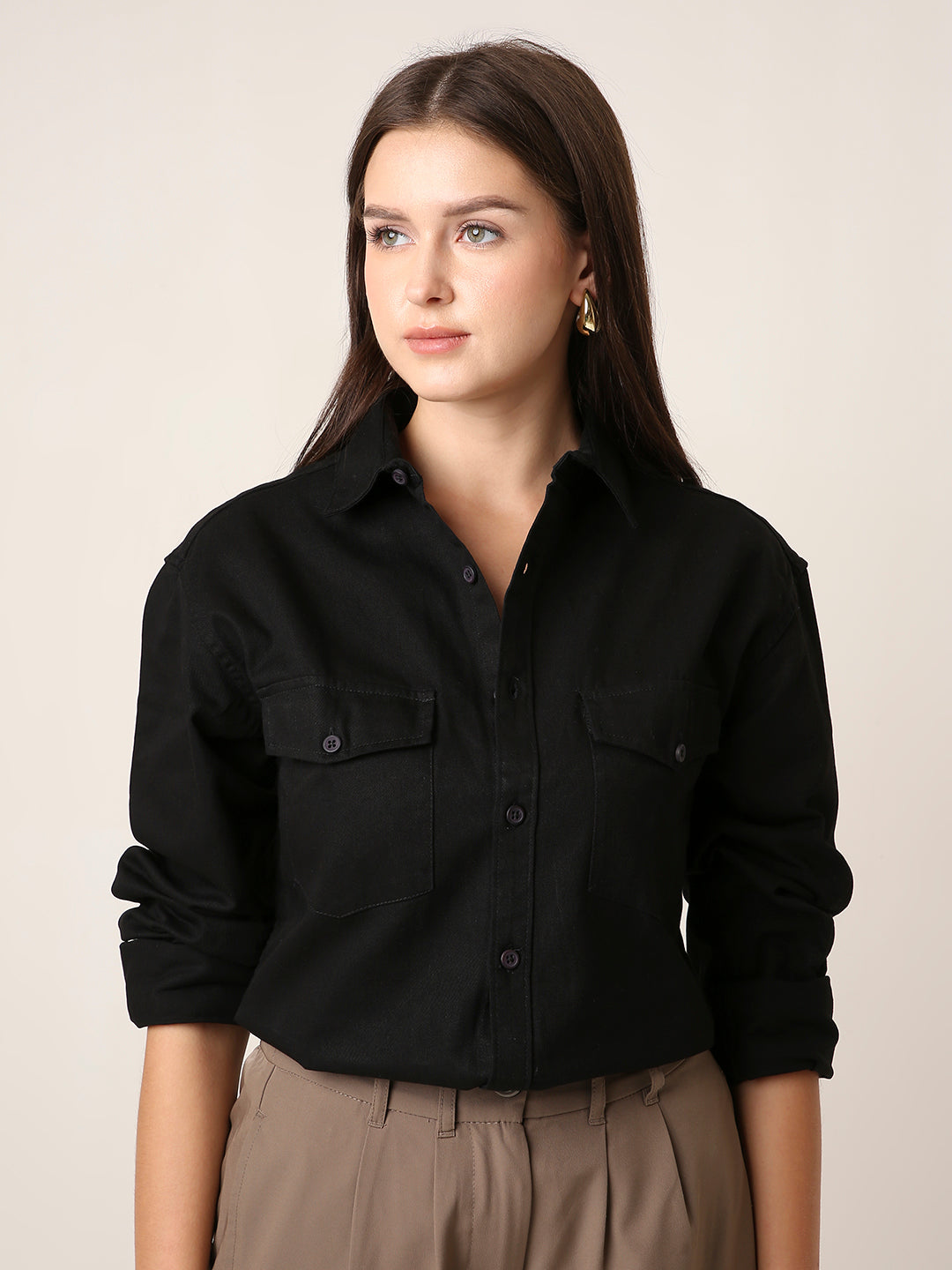 Black Utility Pocket Casual Shirt