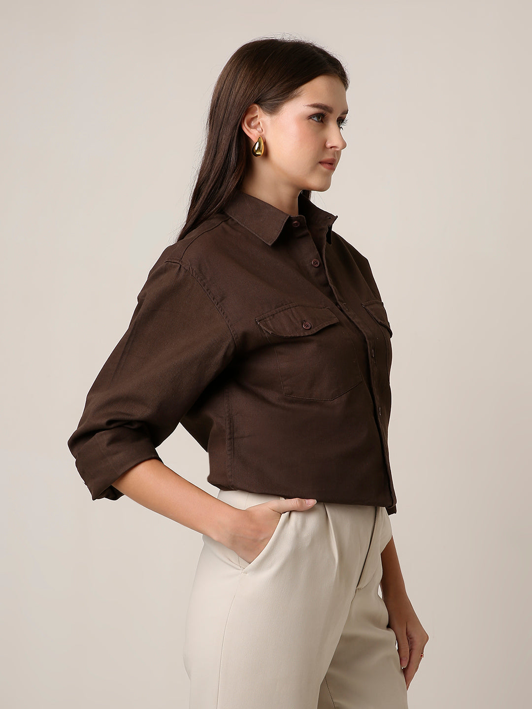 Brown Utility Pocket Casual Shirt
