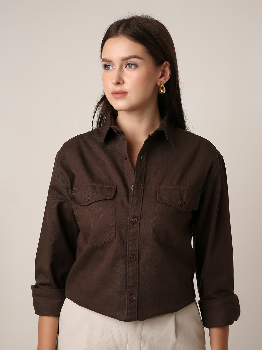 Brown Utility Pocket Casual Shirt