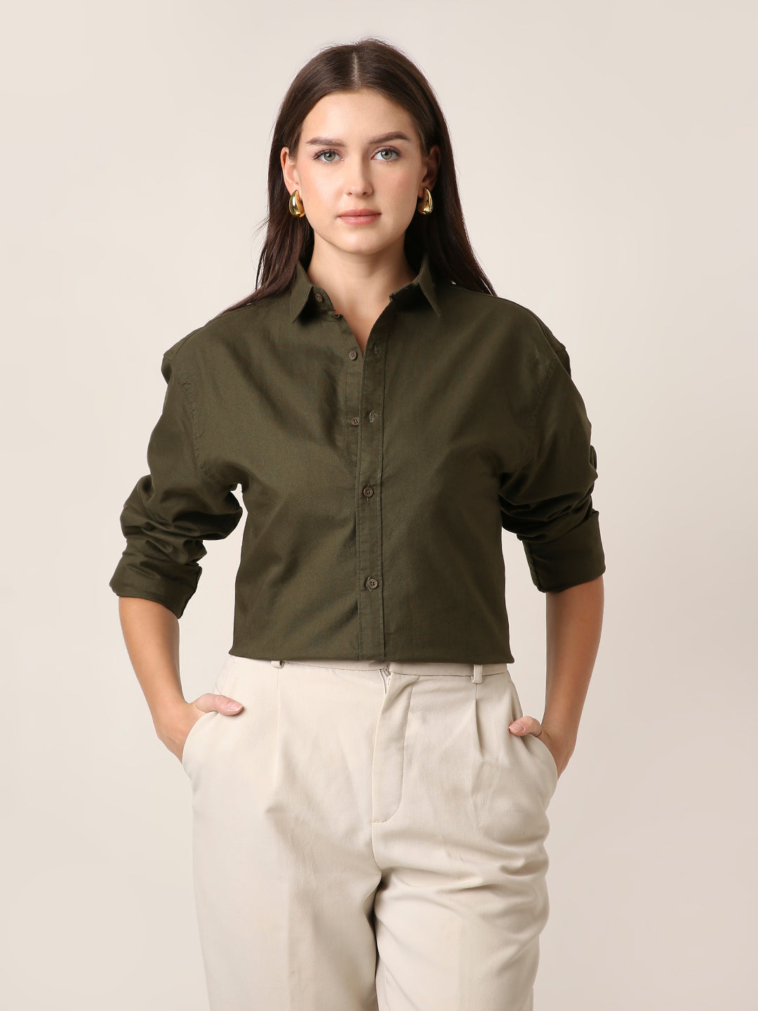 Olive Oversized Oxford Cotton Shirt