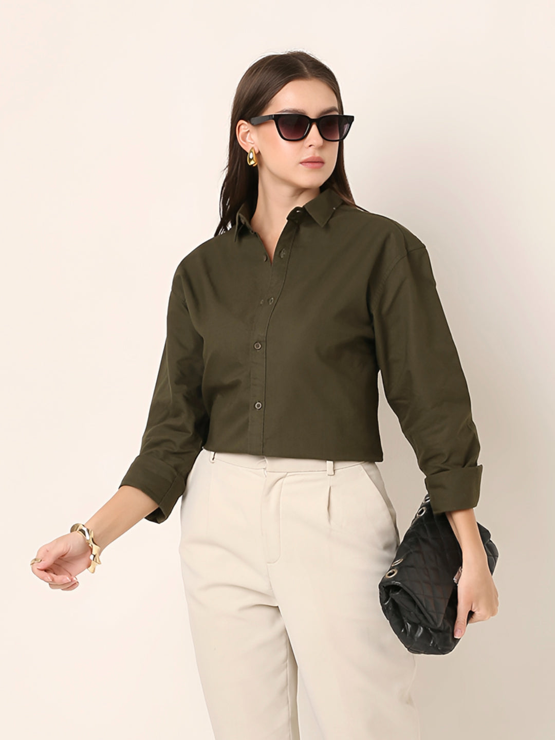 Olive Oversized Oxford Cotton Shirt