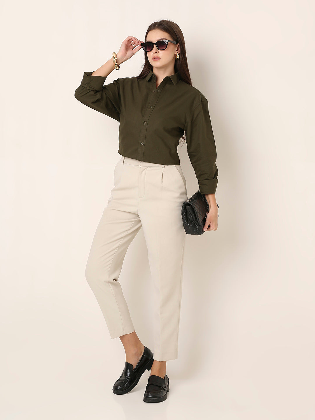 Olive Oversized Oxford Cotton Shirt