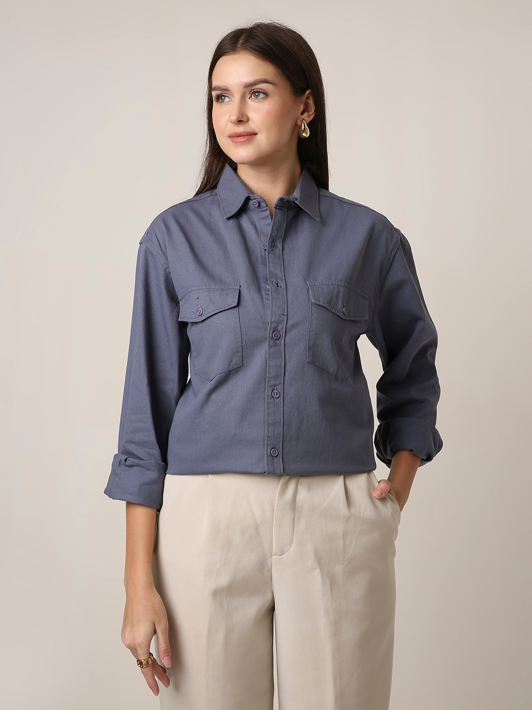 Blue Utility Pocket Casual Shirt