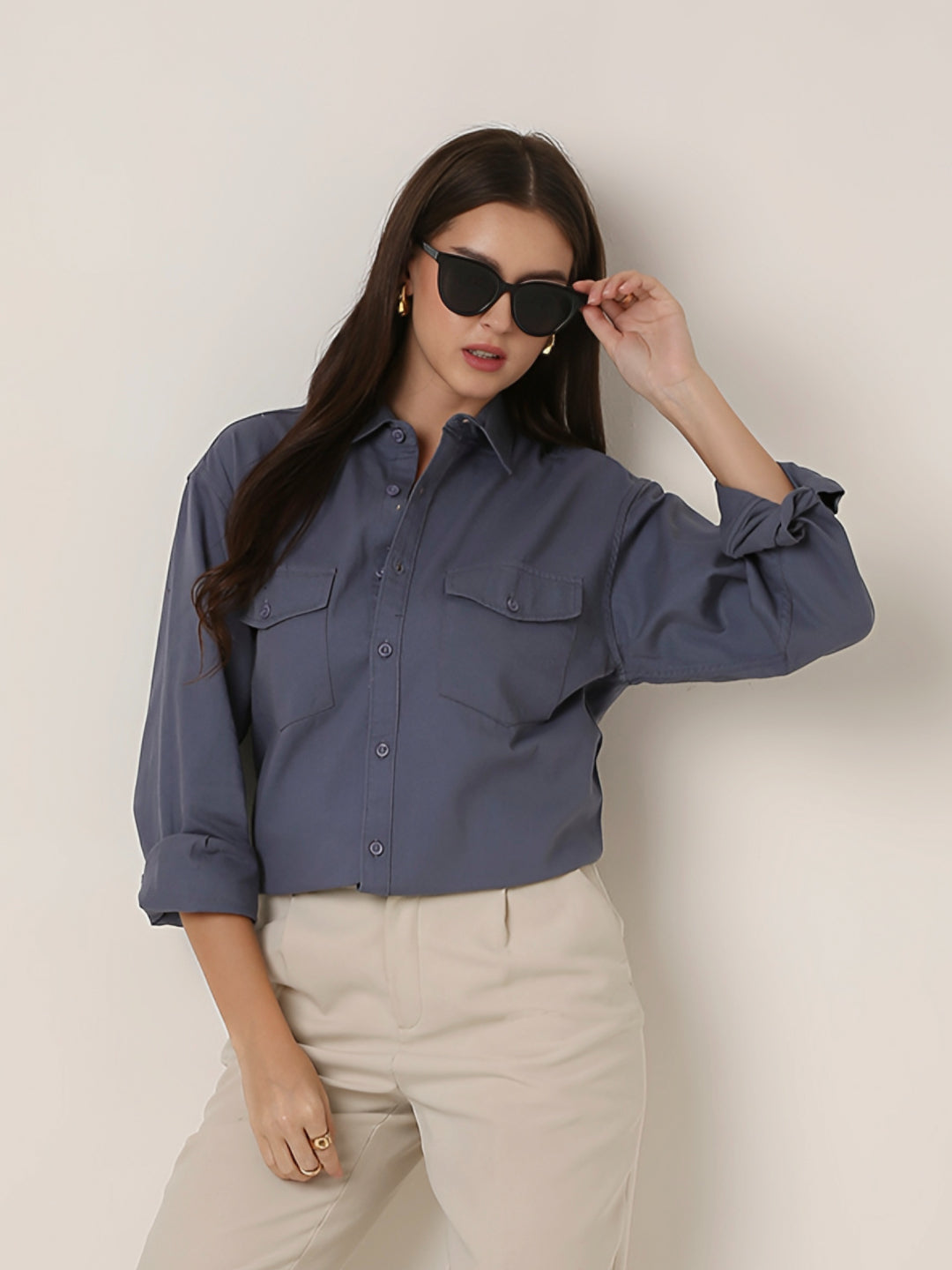 Blue Utility Pocket Casual Shirt