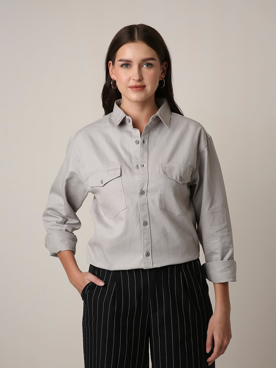 Grey Utility Pocket Casual Shirt
